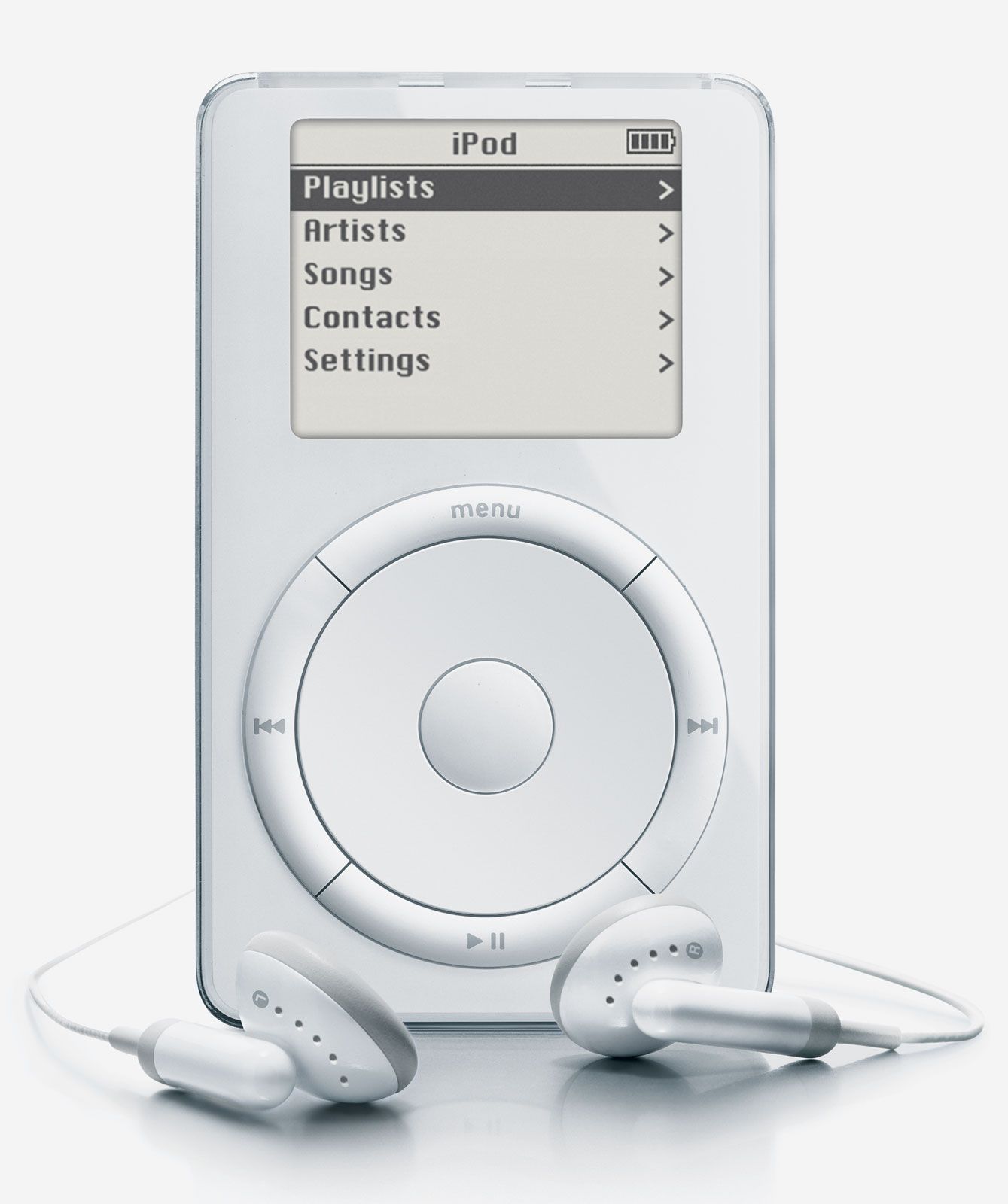 An iPod, with three playback buttons