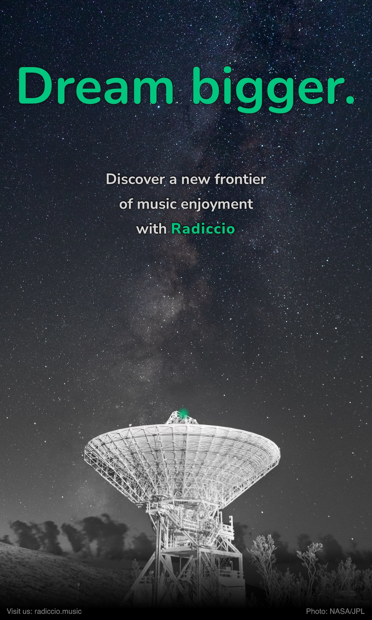 Advertisement: Dream bigger. Discover a new frontier of music enjoyment with Radiccio.